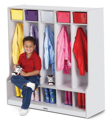 Rainbow Accents 5 Section Coat Locker with Step - Gray- Model
