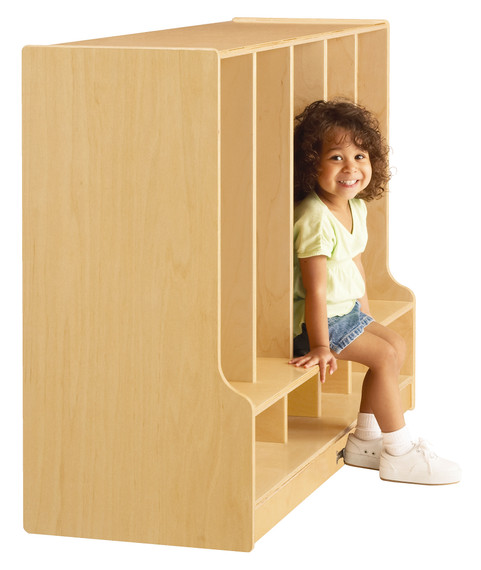 Toddler 5 Section Coat Locker with Step - Side View- Model