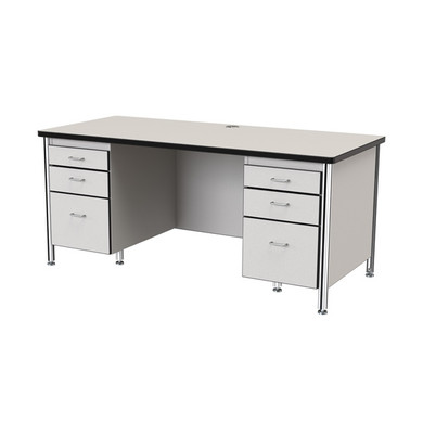 Teachers' 66" Desk with 2 Pedestals - Gray/Black