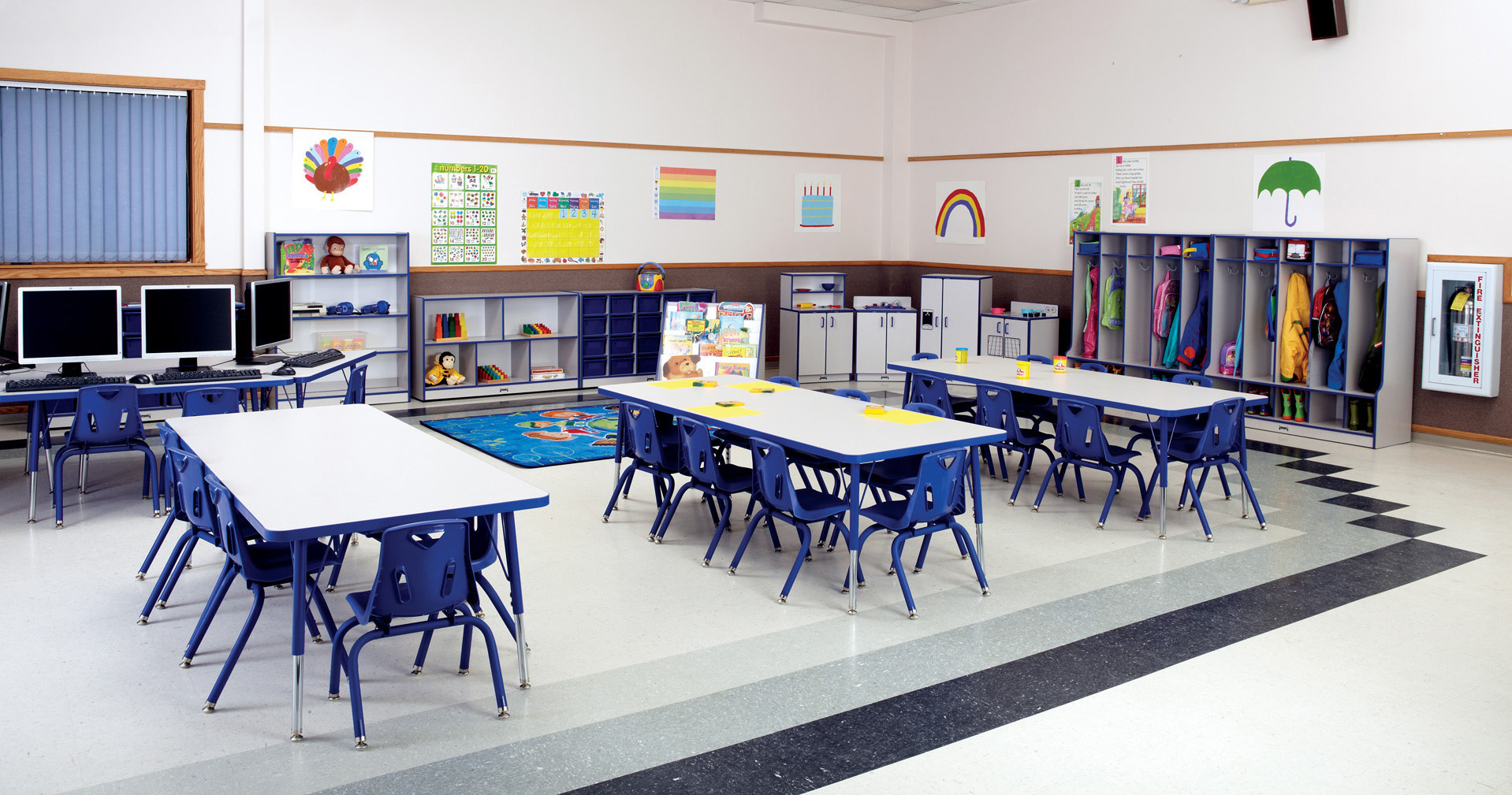 Classroom with tables and chairs